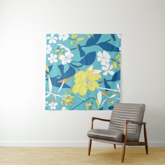 Wilde bloemen naadloos op witte achtergrond wandkleed (In Situ (horizontaal))