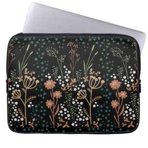 Wilde Bloemen Naïeve Kunst Donkere Achtergrond Laptop Sleeve