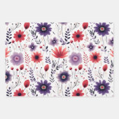Wilde bloemen Navy Rood Paars Inpakpapier Vel (Voorkant 3)