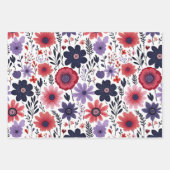 Wilde bloemen Navy Rood Paars Inpakpapier Vel (Voorkant)