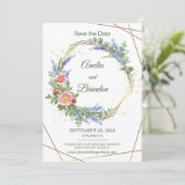 Wilde Bloemen Nep Goud Folie Frame Rustieke Bruilo Save The Date (Staand voorkant)