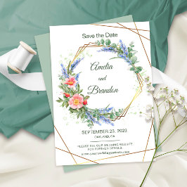 Wilde Bloemen Nep Goud Folie Frame Rustieke Bruilo Save The Date