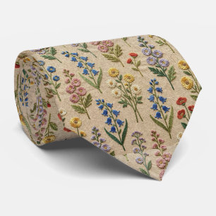 Wilde Bloemen Nepzijde Vintage Borduurwerk Stijl Stropdas
