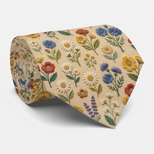 Wilde Bloemen Nepzijde Vintage Borduurwerk Stijl Stropdas