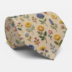 Wilde Bloemen Nepzijde Vintage Borduurwerk Stijl Stropdas