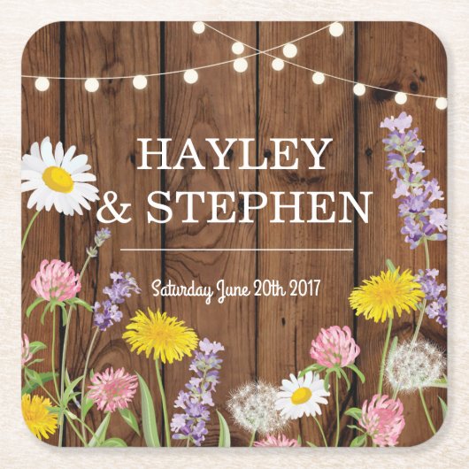 Wilde bloemen Onderzetters Hout Lights Weddenschap (Voorkant)