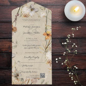 Wilde bloemen op beige met QR-code All In One Uitnodiging