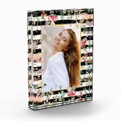 Wilde bloemen op Black White Stripes Photo Block Fotoblokken (Links)