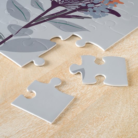 Wilde bloemen op blauw, botanisch patroon. legpuzzel (Zijkant)