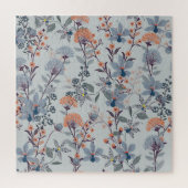 Wilde bloemen op blauw, botanisch patroon. legpuzzel (Verticaal)