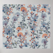 Wilde bloemen op blauw, botanisch patroon. poster (Voorkant)