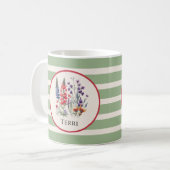  wilde bloemen op Boho Sage Green Stripes Koffiemok (Voorkant links)