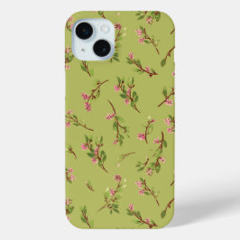 Wilde bloemen op chartreuse groen gegooid iPhone 15 mini hoesje