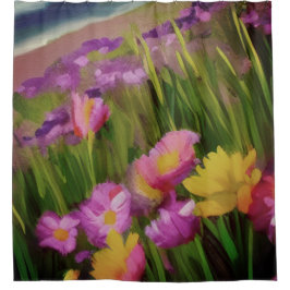 Wilde bloemen op de Waterverf van Dusk - Floral Ar Douchegordijn