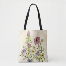 Wilde bloemen op een boodschappentas tote bag