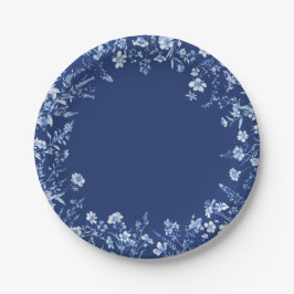 Wilde bloemen op Frans blauw Papieren Bordje
