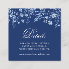 Wilde bloemen op Frans blauwe huwelijksdetails QR- Informatiekaartje
