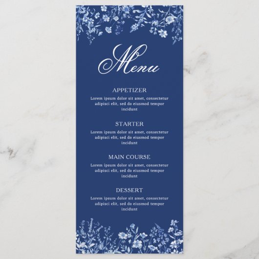 Wilde bloemen op Frans blauwe menu (Voorkant)