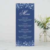 Wilde bloemen op Frans blauwe menu (Staand voorkant)