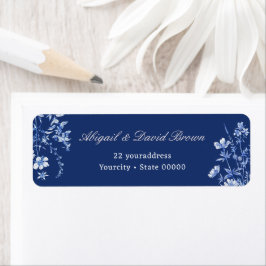 Wilde bloemen op Frans blauwe retouradres Etiket