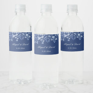 Wilde bloemen op Frans blauwe trouw Waterfles Etiket
