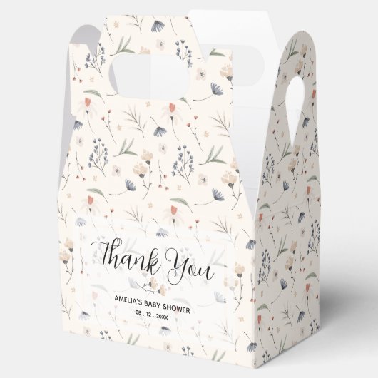 Wilde bloemen op Ivory-Baby shower Bedankdoosjes (Geopend)