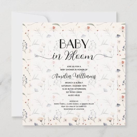 Wilde bloemen op Ivory-Baby shower Kaart (Achterkant)