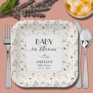Wilde bloemen op Ivory-Baby shower Papieren Bordje