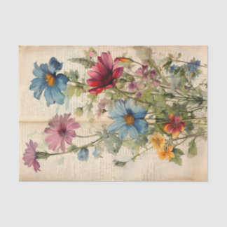 Wilde Bloemen op oud papier Decoupage