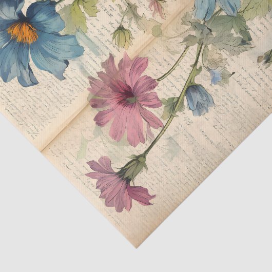  Wilde Bloemen op oud papier Decoupage (Detail)