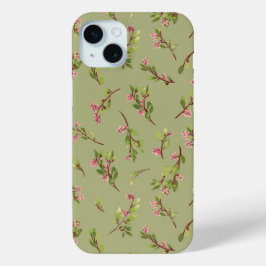 Wilde bloemen op pistachegroen iPhone 15 mini hoesje