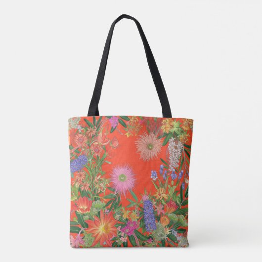 Wilde bloemen op rode achtergrond tote bag (Achterkant)