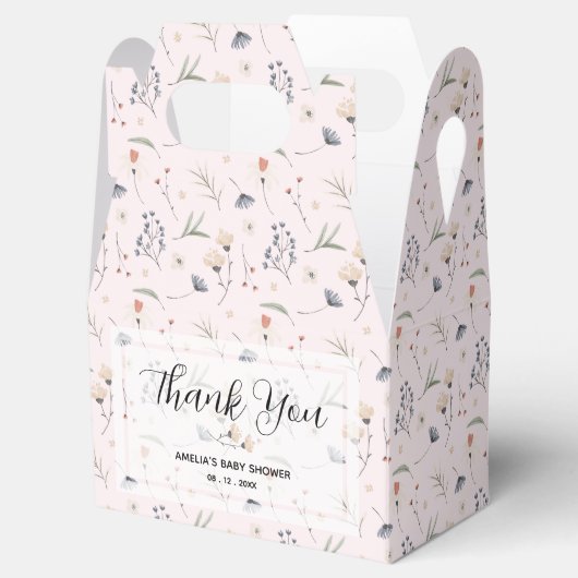 Wilde bloemen op Roze Baby shower Bedankdoosjes (Geopend)