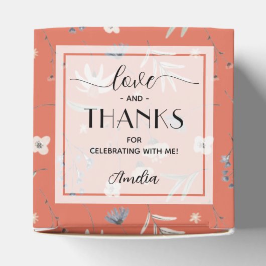 Wilde bloemen op Terracotta Baby shower Bedankdoosjes (Bovenkant)