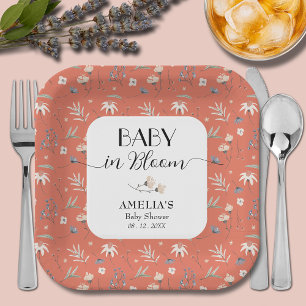 Wilde bloemen op Terracotta Baby Shower Papieren Bordje