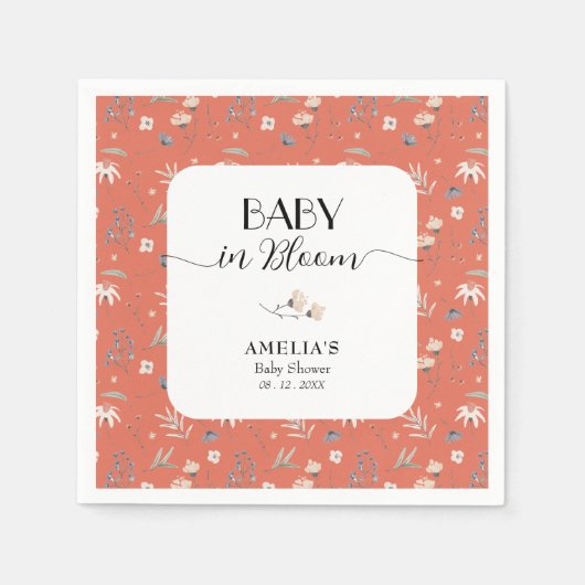 Wilde bloemen op Terracotta Baby shower Servet (Voorkant)