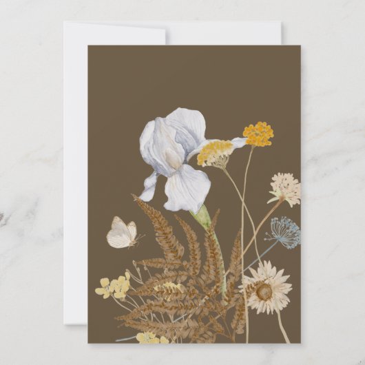 Wilde bloemen op uitnodiging voor bruin huwelijk (Achterkant)