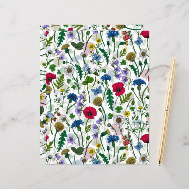 Wilde bloemen op wit (Voorkant / Achterkant in situ)