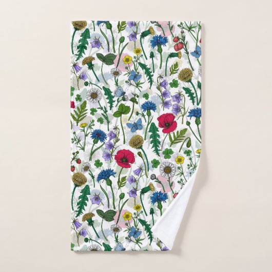 Wilde bloemen op wit bad handdoek (Handdoek)
