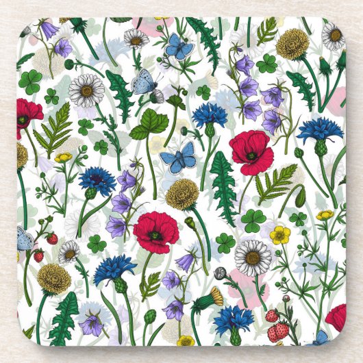 Wilde bloemen op wit bier onderzetter (Voorkant)