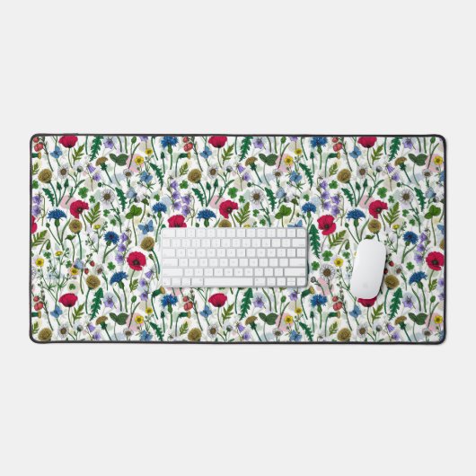 Wilde bloemen op wit bureaumat (Keyboard & Muis)