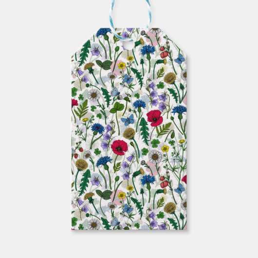 Wilde bloemen op wit cadeaulabel (Voorkant)