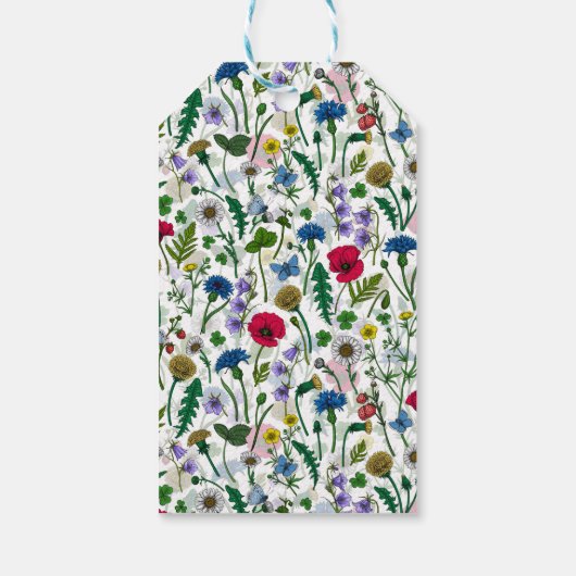 Wilde bloemen op wit cadeaulabel (Achterkant)