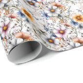 Wilde bloemen op wit cadeaupapier (Rol Hoek)