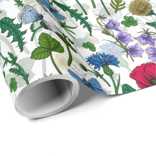 Wilde bloemen op wit cadeaupapier (Rol Hoek)