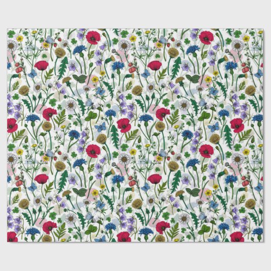 Wilde bloemen op wit cadeaupapier (Vlak)