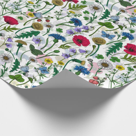 Wilde bloemen op wit cadeaupapier (Hoek)