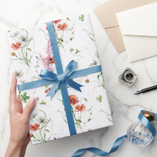 Wilde Bloemen Op Wit Cadeaupapier