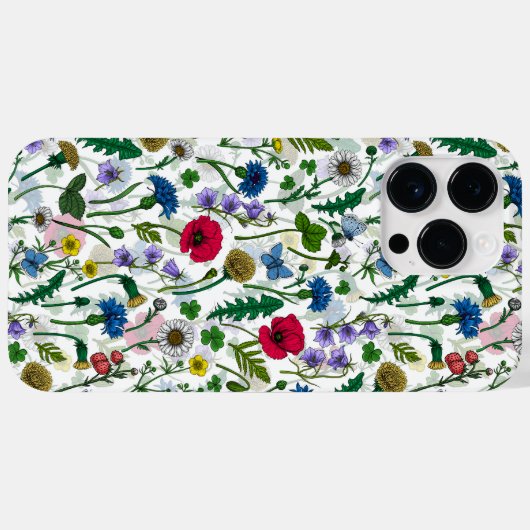 Wilde bloemen op wit Case-Mate iPhone case (Achterkant (horizontaal))