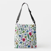 Wilde bloemen op wit crossbody tas (Achterkant)